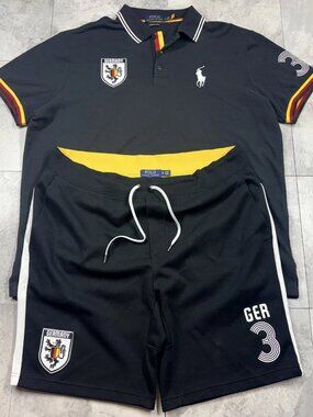 Polo Ralph Lauren Germany Soccer Polo Shirt Shorts Set Men's XL Black Y2K